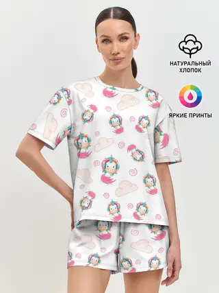 Женская пижама с шортами / Радужные Единороги