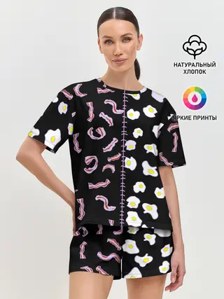 Женская пижама с шортами / Яичница с беконом