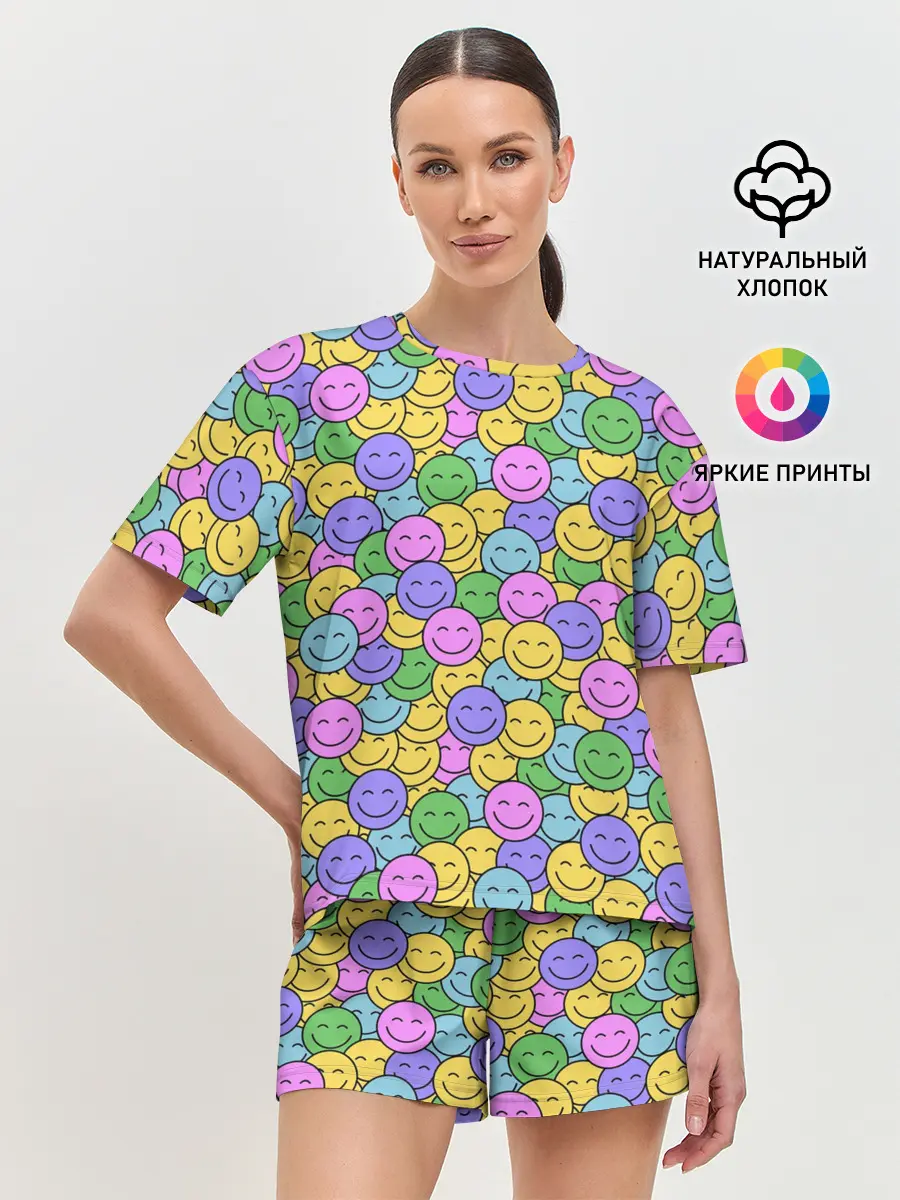 Женская пижама с шортами / Смайлики