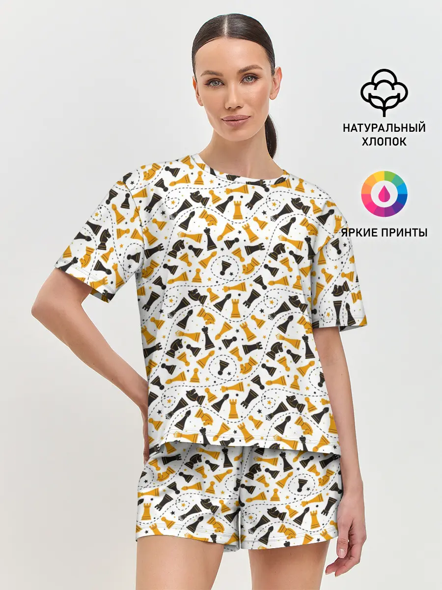Женская пижама с шортами / Шахматные Фигуры