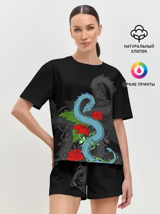 Женская пижама с шортами / Дракон и Розы