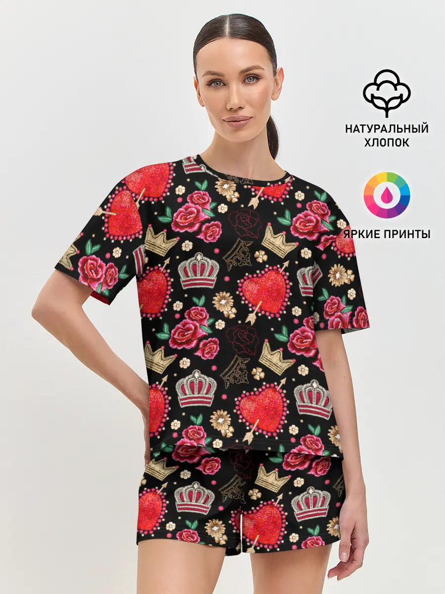 Женская пижама с шортами / Корона и розы