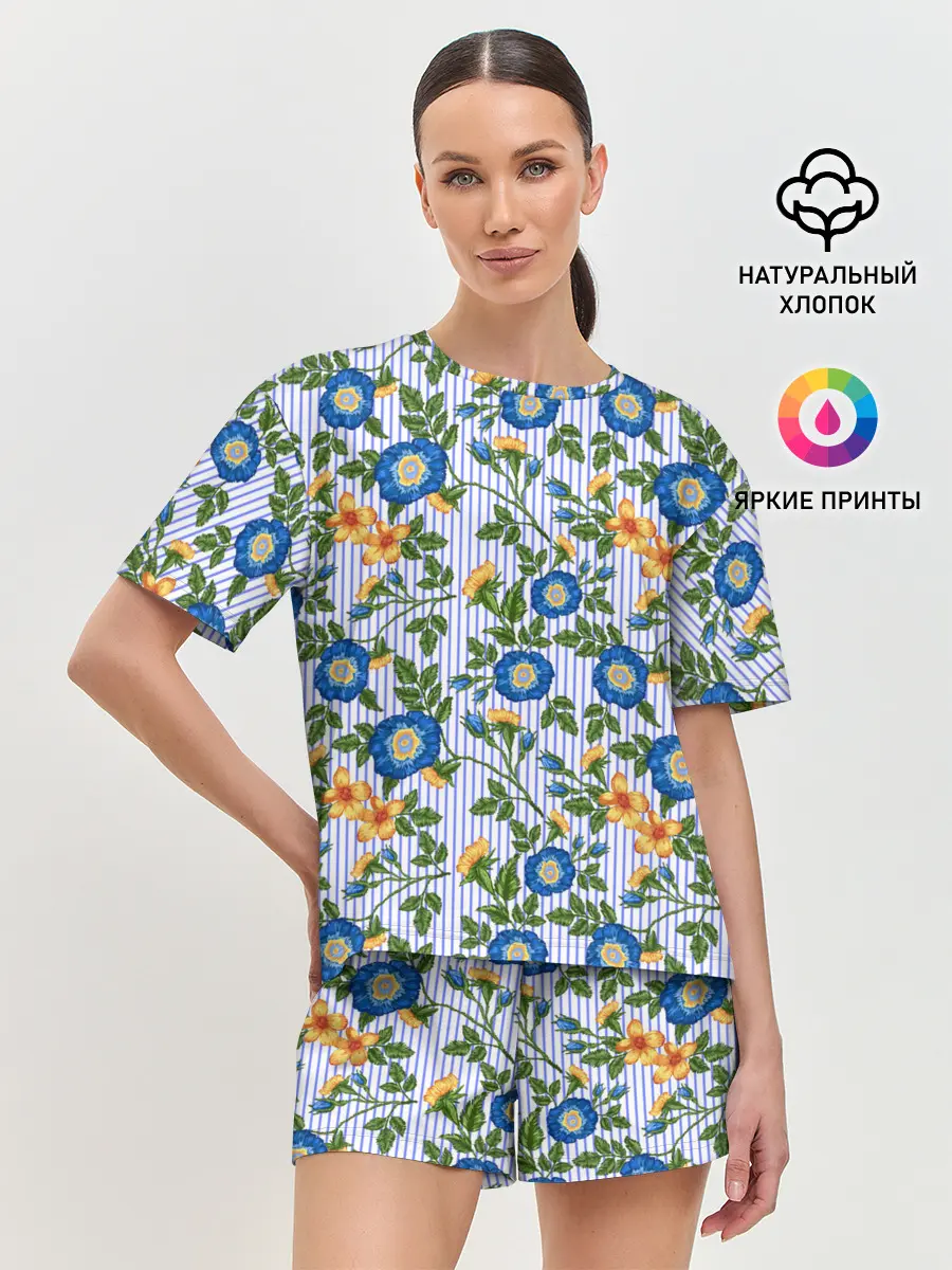 Женская пижама с шортами / Цветочки