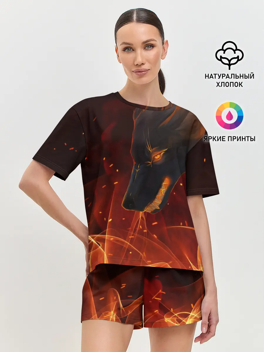 Женская пижама с шортами / ОГНЕНЫЙ ВОЛК, 3d