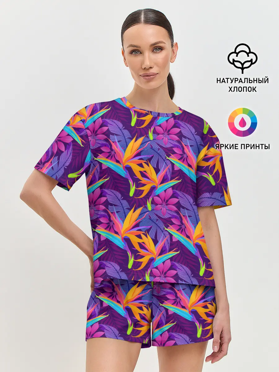 Женская пижама с шортами / Тропические листья