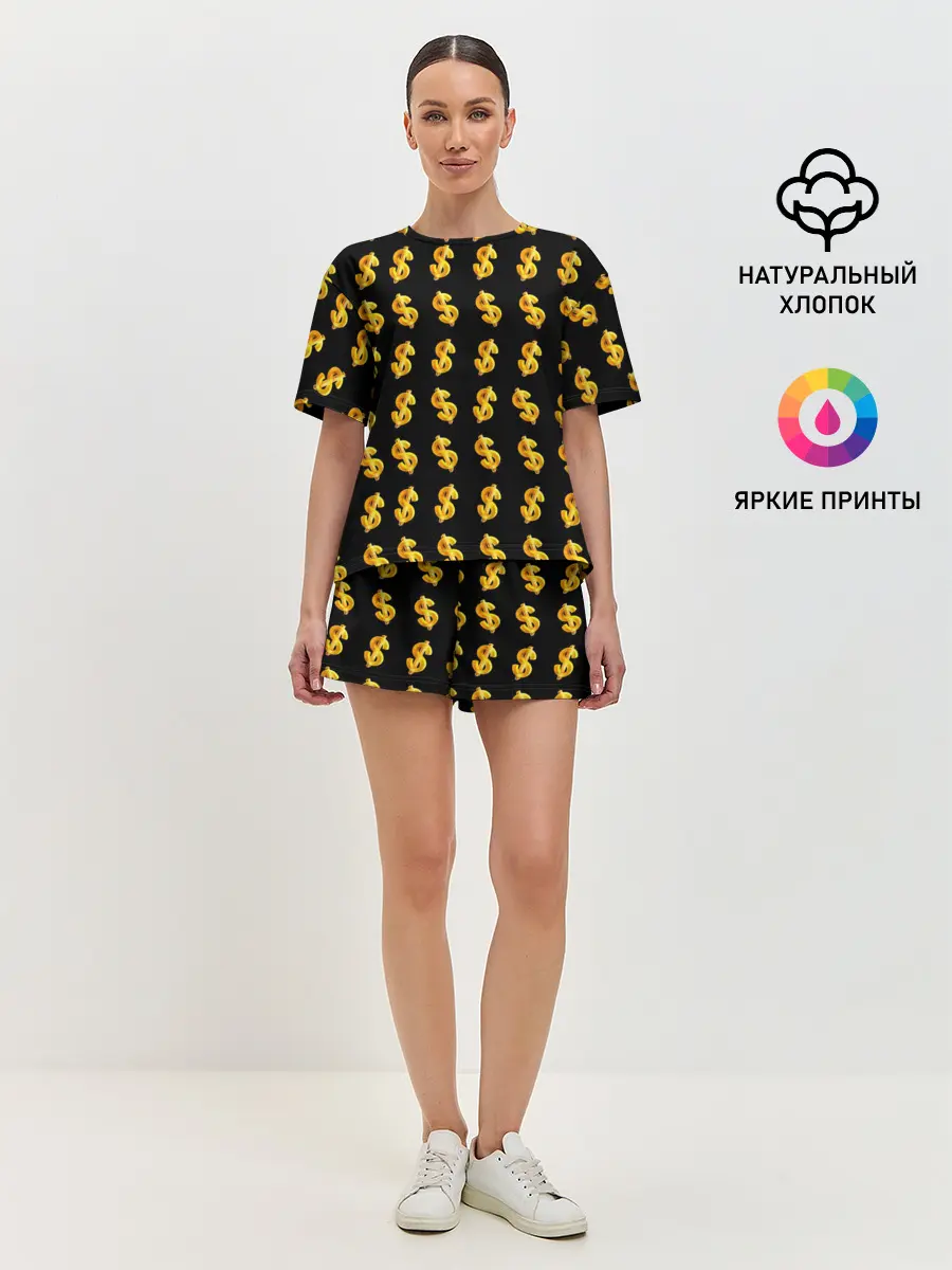 Женская пижама с шортами / Доллар золотой