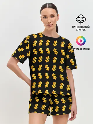 Женская пижама с шортами / Доллар золотой