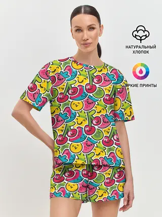 Женская пижама с шортами / Лето. Ягоды. Фрукты