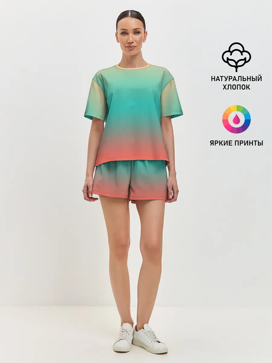 Женская пижама с шортами / Красно-бирюзовый градиент