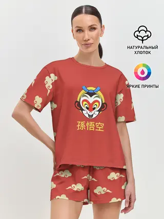 Женская пижама с шортами / Сунь Укун в облаках