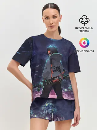 Женская пижама с шортами / Танджиро в ночном городе