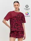 Женская пижама с шортами / Красный комбинированный узор