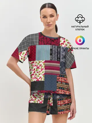 Женская пижама с шортами / Деревенский стиль. Пэчворк.
