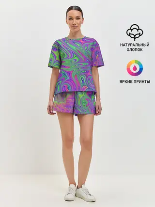 Женская пижама с шортами / Неоновый абстрактный узор