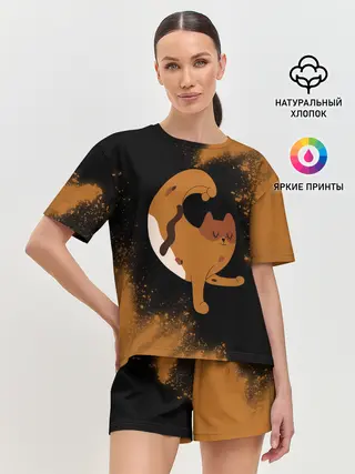 Женская пижама с шортами / Кошачья Йога - Взрыв