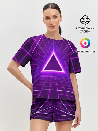 Женская пижама с шортами / Фон в стиле ретро 80-х