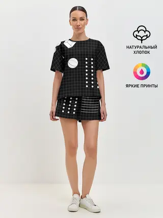Женская пижама с шортами / Черно-белые фигуры 3D
