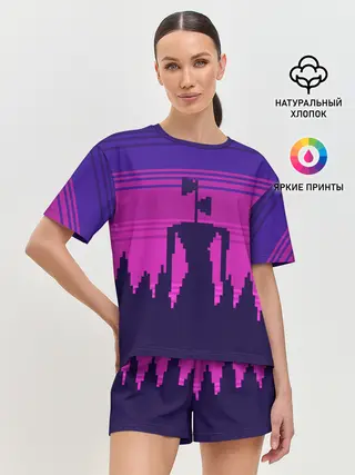 Женская пижама с шортами / Сиреноголовый Пиксельный Город