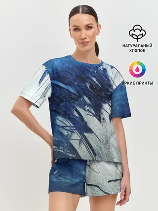 Женская пижама с шортами / Серо-синее абстрактное