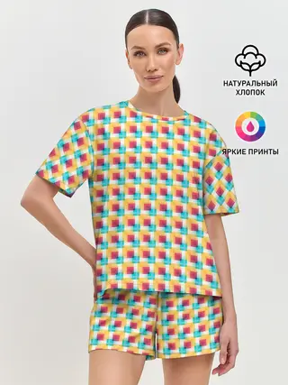 Женская пижама с шортами / Красочные кубы