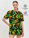 Женская пижама с шортами / Абстрактный желто-зеленый узор