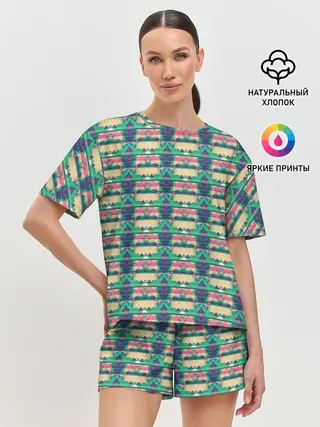 Женская пижама с шортами / Геометрический глитч