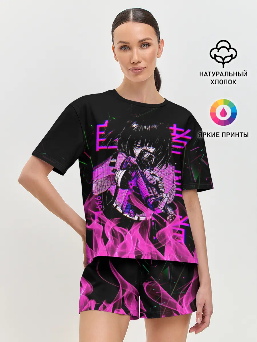 Женская пижама с шортами / Аниме Девушка Киберпанк