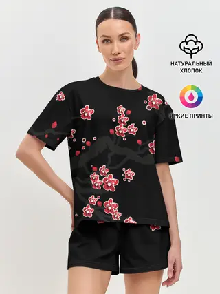 Женская пижама с шортами / САКУРА ЦВЕТЁТ И БЛАГАУХАЕТ