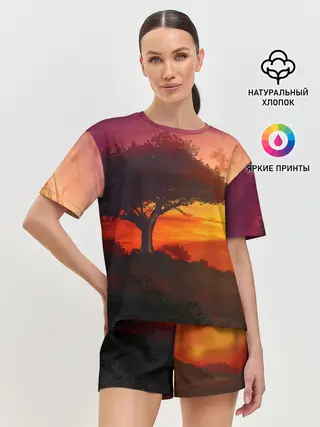 Женская пижама с шортами / СОЛНЦЕ НАД АФРИКОЙ