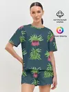 Женская пижама с шортами / Цветы рябчика на темном фоне