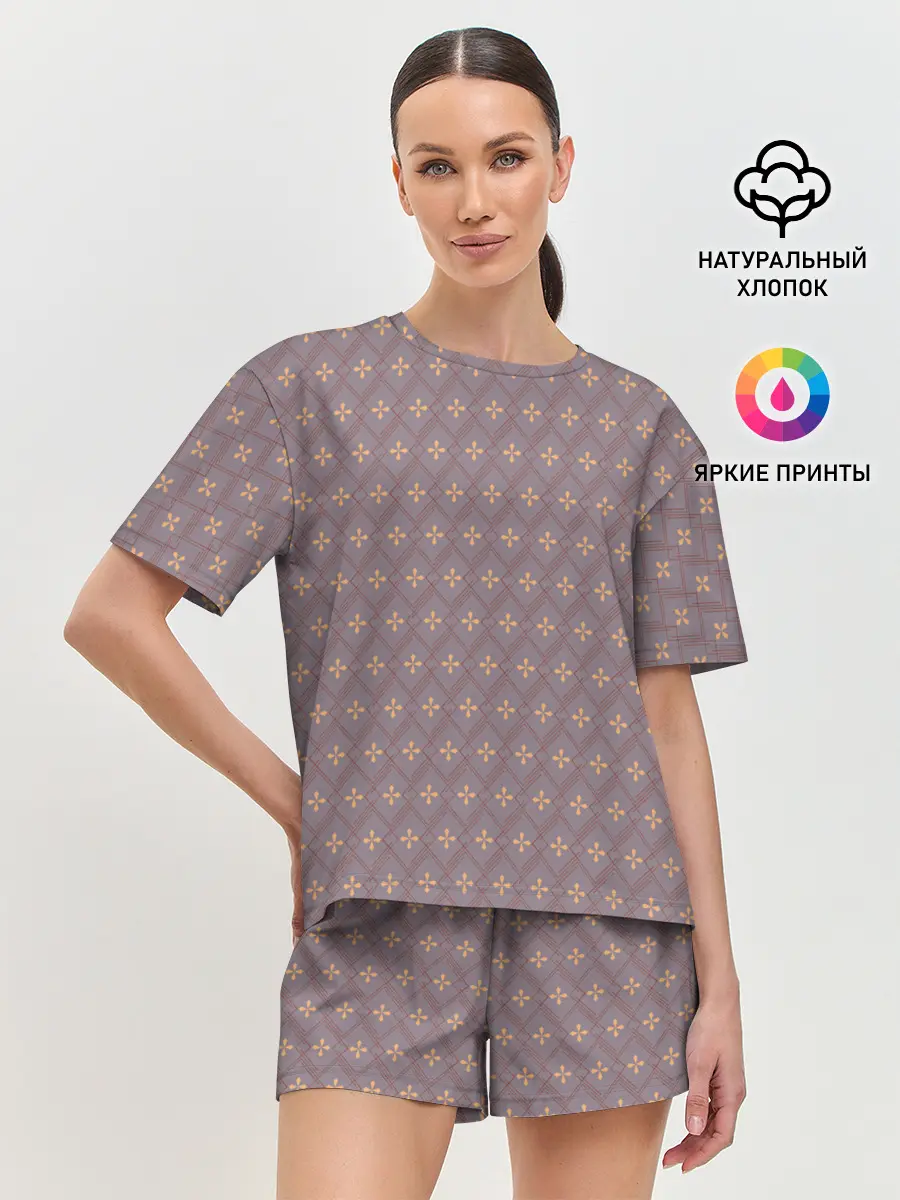 Женская пижама с шортами / Тонкие ромбы