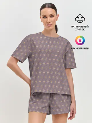 Женская пижама с шортами / Тонкие ромбы