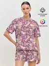 Женская пижама с шортами / Розовый тропический узор