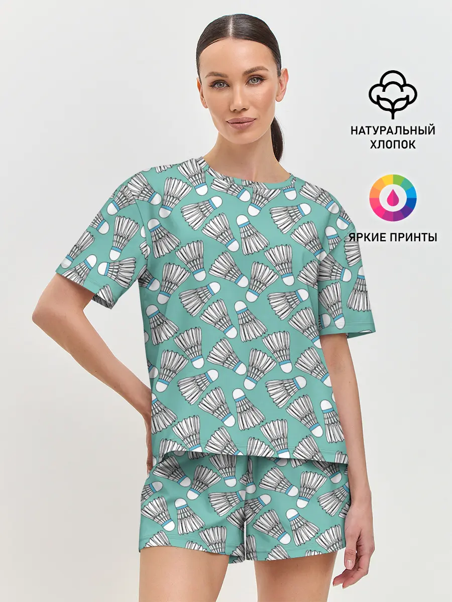 Женская пижама с шортами / Воланы на ментоловом