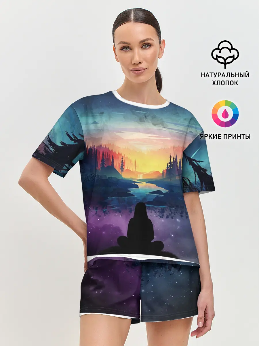 Женская пижама с шортами / ПЕЙЗАЖ НАД ЗВЕЗДАМИ