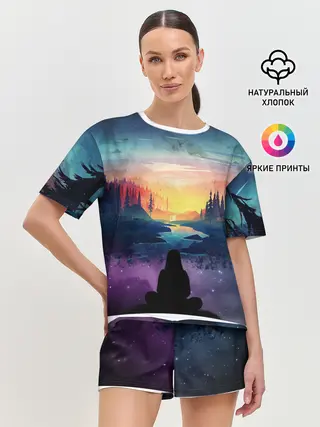 Женская пижама с шортами / ПЕЙЗАЖ НАД ЗВЕЗДАМИ