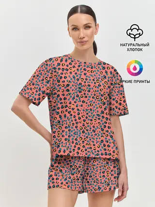 Женская пижама с шортами / Леопардовый принт на розовом