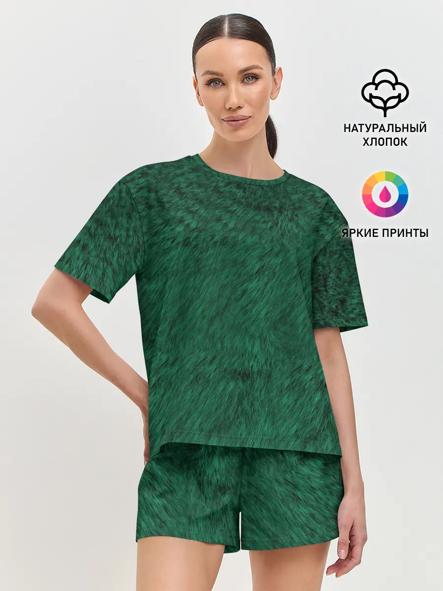 Женская пижама с шортами / Изумрудный мех