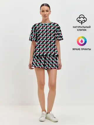 Женская пижама с шортами / Красно-черный абстрактный узор