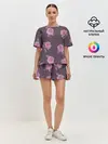 Женская пижама с шортами / Камелии на вишневом фоне
