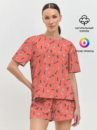 Женская пижама с шортами / Шахматы паттерн
