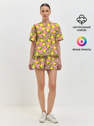 Женская пижама с шортами / Лимоны паттерн
