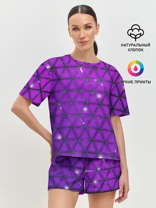 Женская пижама с шортами / Фиолетовые треугольники
