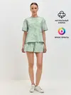 Женская пижама с шортами / Зеленые листья на светло зеленом