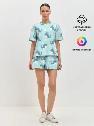 Женская пижама с шортами / Единорогие киты