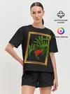 Женская пижама с шортами / ягоды рябины в золотой раме