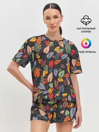 Женская пижама с шортами / Рисованная Осень