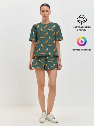 Женская пижама с шортами / Лисы паттерн