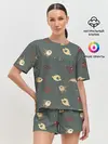Женская пижама с шортами / Морские рыбки на зеленом фоне