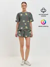 Женская пижама с шортами / Морские рыбки на зеленом фоне